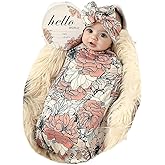 Galabloomer Newborn Receiving Blanket Headband Set Baby Flower Swaddle (cocal Almond)