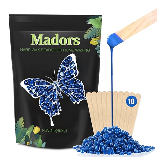 Madors Hard Wax Beads for Hair Removal -1lb/16oz Wax Beans Kit with 10 Wax applicator Sticks for Full Body, Facial, Brazilian Bikin,and legs…