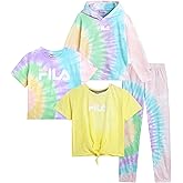 Fila Girls Sweat Suit Set - 3 Piece Tie-Dye Short Sleeve Crop Top, Pullover Hoodie and Jogger Sweatpants for Girls (7-16)