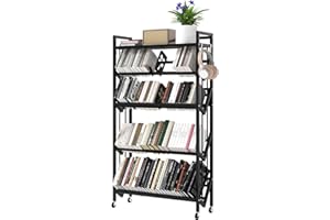 foriy Book Carts 5 Tier 57.7x27.6x10 in Rolling Book Cart Large Capacity Bookshelf Storage Rack Mobile Book Storage with Wheels Cart for Home Office Living Room Classroom (5 Tier 27.6 Wide)