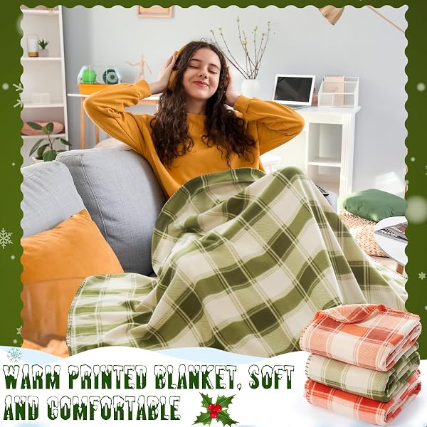 FANFANWIN 48 PCS WINTER PLAID THROW BLANKETS, 60 X 50 INCH COZY FLEECE BLANKET CHECKERED BEDDING CHUNKY RUSTIC MODERN FARMHOUSE FOR HOME BEDDING COUCH CHAIR HOMELESS GIFTS
