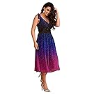 eShakti Women's Ombre Star Print Georgette Shoulder Ties Dress