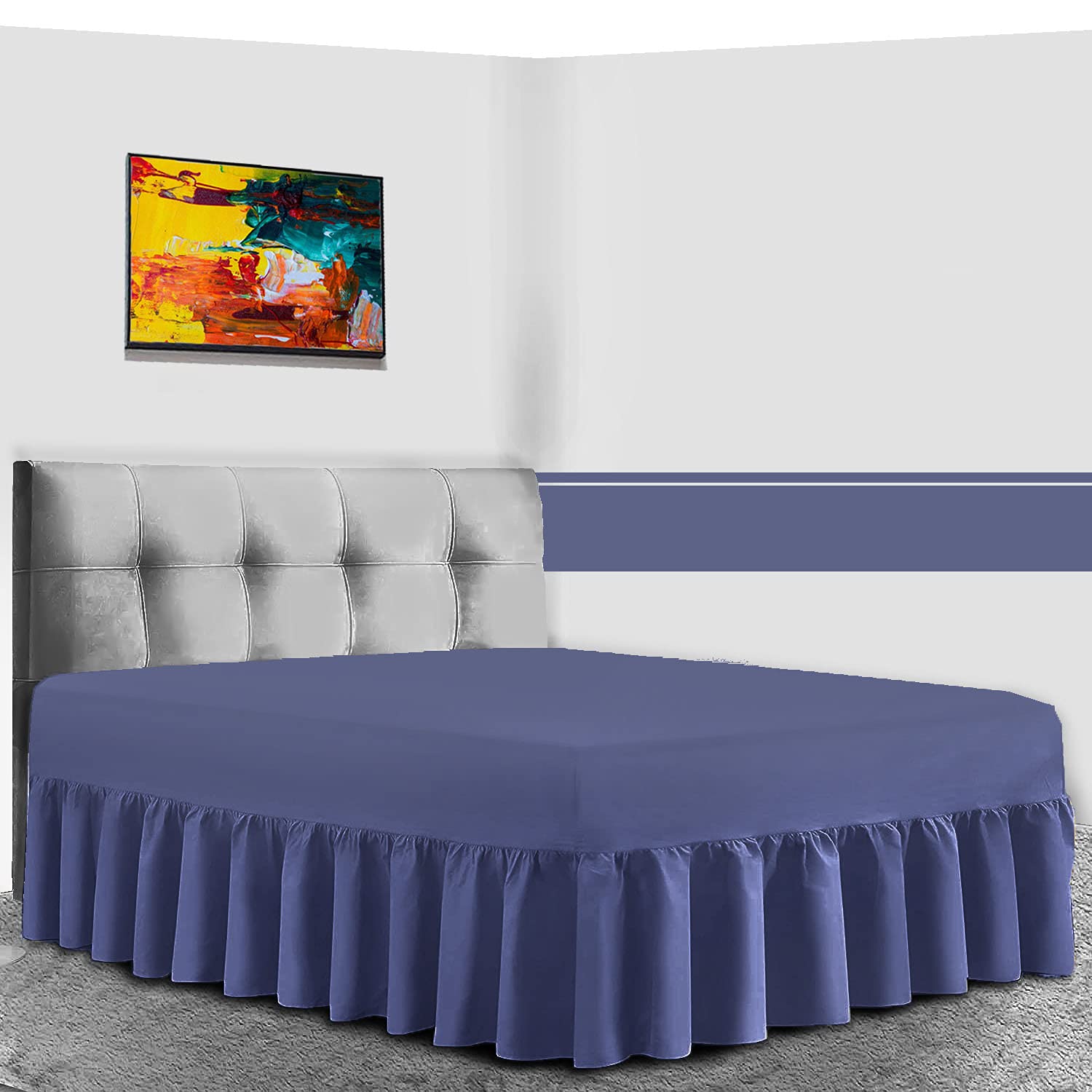 Gaveno Cavailia Luxury Non-Iron PERCALE VALANCE Sheet, Poly-Cotton, Navy , Double