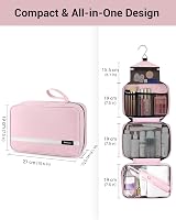 Maliton Hanging Toiletry Bag Large Foldable Travel Wash Bag Pink 4 Compartments view 3