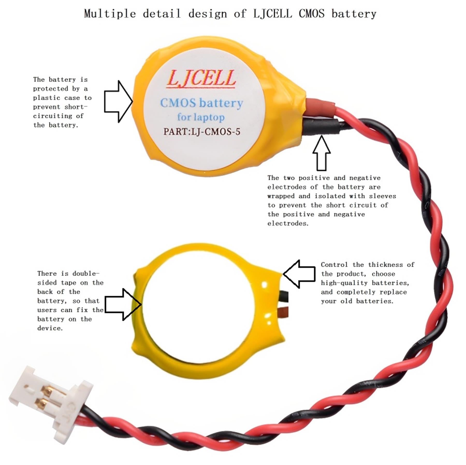 LJCELL CMOS ML1220 Battery for DELL XPS 13 15 9343 9350 9360 9365 BIOS RTC ML1220 Battery with 2 Wire Cable and Connector