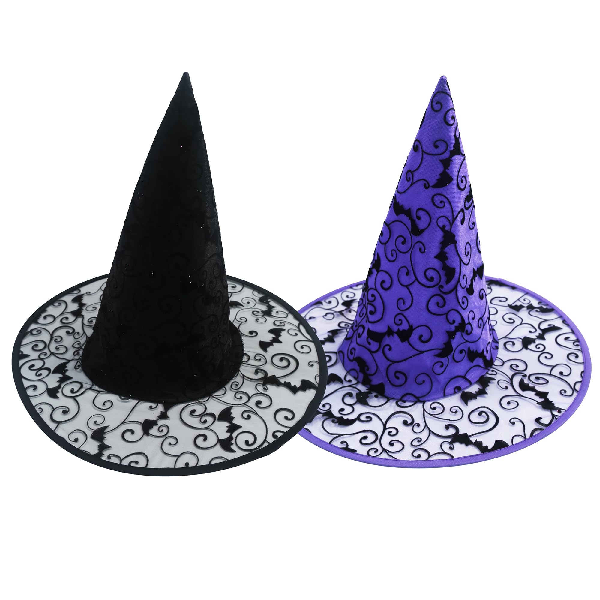 Hooin Halloween Witches Hat - Halloween Spiderweb Witch/Wizard Party Hats. Pack of 2 (Black & Purple)