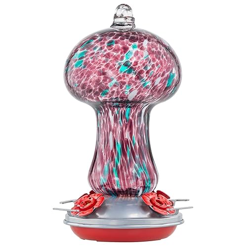 Muse Garden Gifts for Women Hummingbird Feeders for Outdoors Hanging Ant and Bee Proof, Blown Glass Hummingbird Feeder with Ant Moat, Christmas Gardening Gifts for Women Mom, 28OZ, Purple Polka Dots
