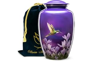 Olivia Memorials Urn for Ashes Women Men Adult | Hummingbird Urns for Female Male | Free Pendant Necklace | Human Funeral Decorative Purple Urna for Mom Dad Pet Dog