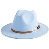 EOGIMI Fashion Women Wide Brim Fedora Floppy Panama Hat with Belt Buckle