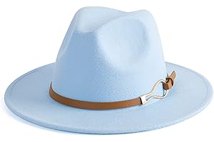 EOGIMI Fashion Women Wide Brim Fedora Floppy Panama Hat with Belt Buckle