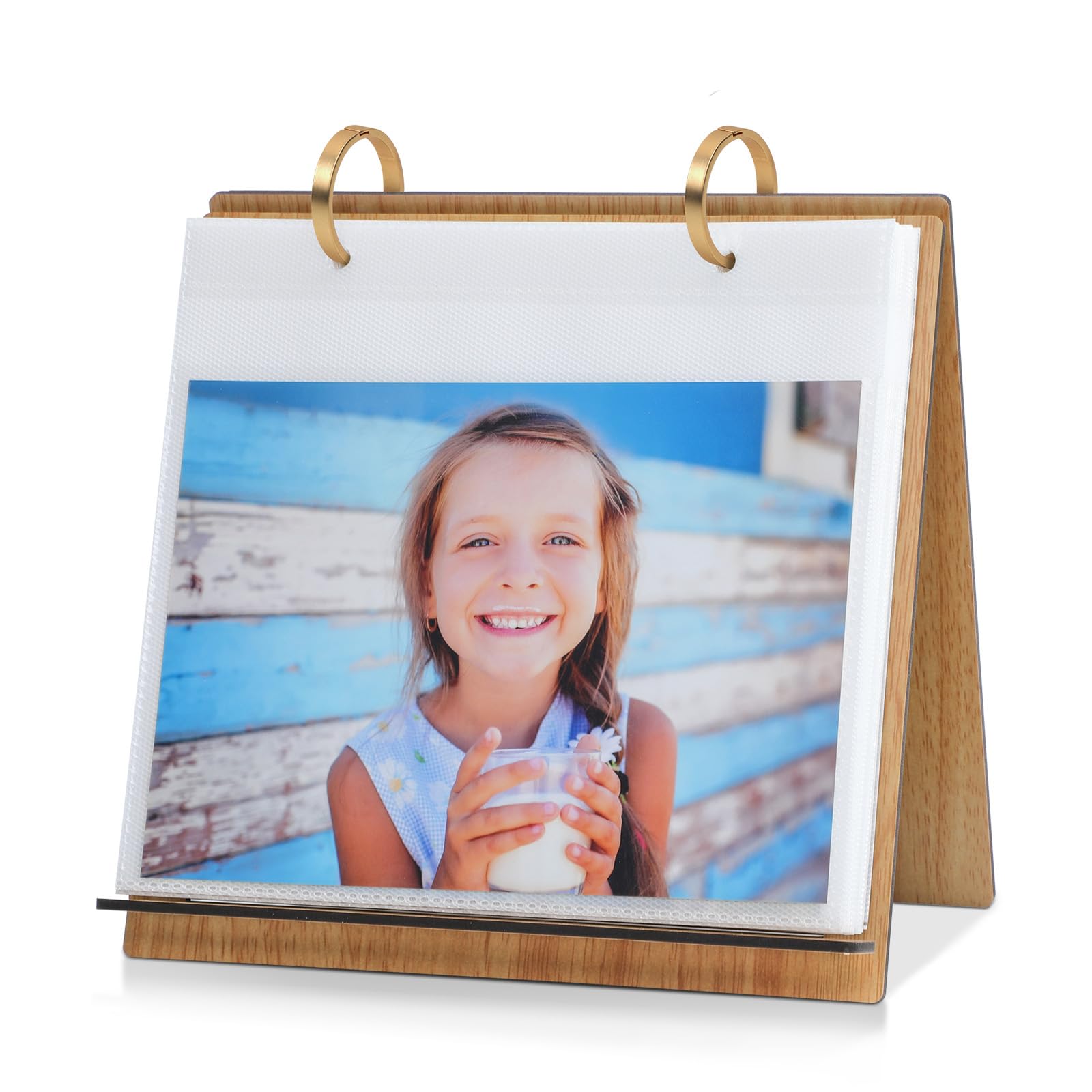ZEEYUAN Desktop Photo Album Slip in 7x5 Photo Frame Flip on Stand Horizontal for Tabletop Display, with 60 PVC Pockets