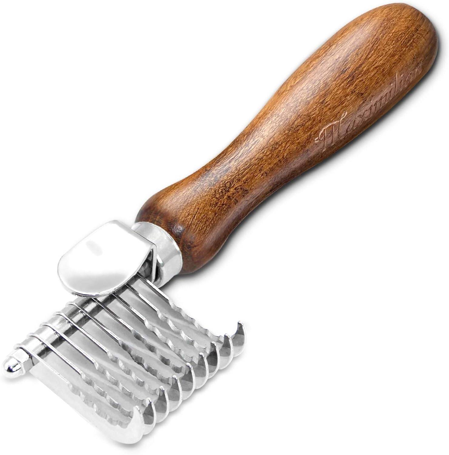 MAXIMILIAN World Class Handmade Wooden Undercoat Dematting Comb for Cats and Dogs. Long Rounded Blades Pet Dematting Fur Rake Brush Tool with Safety Edges