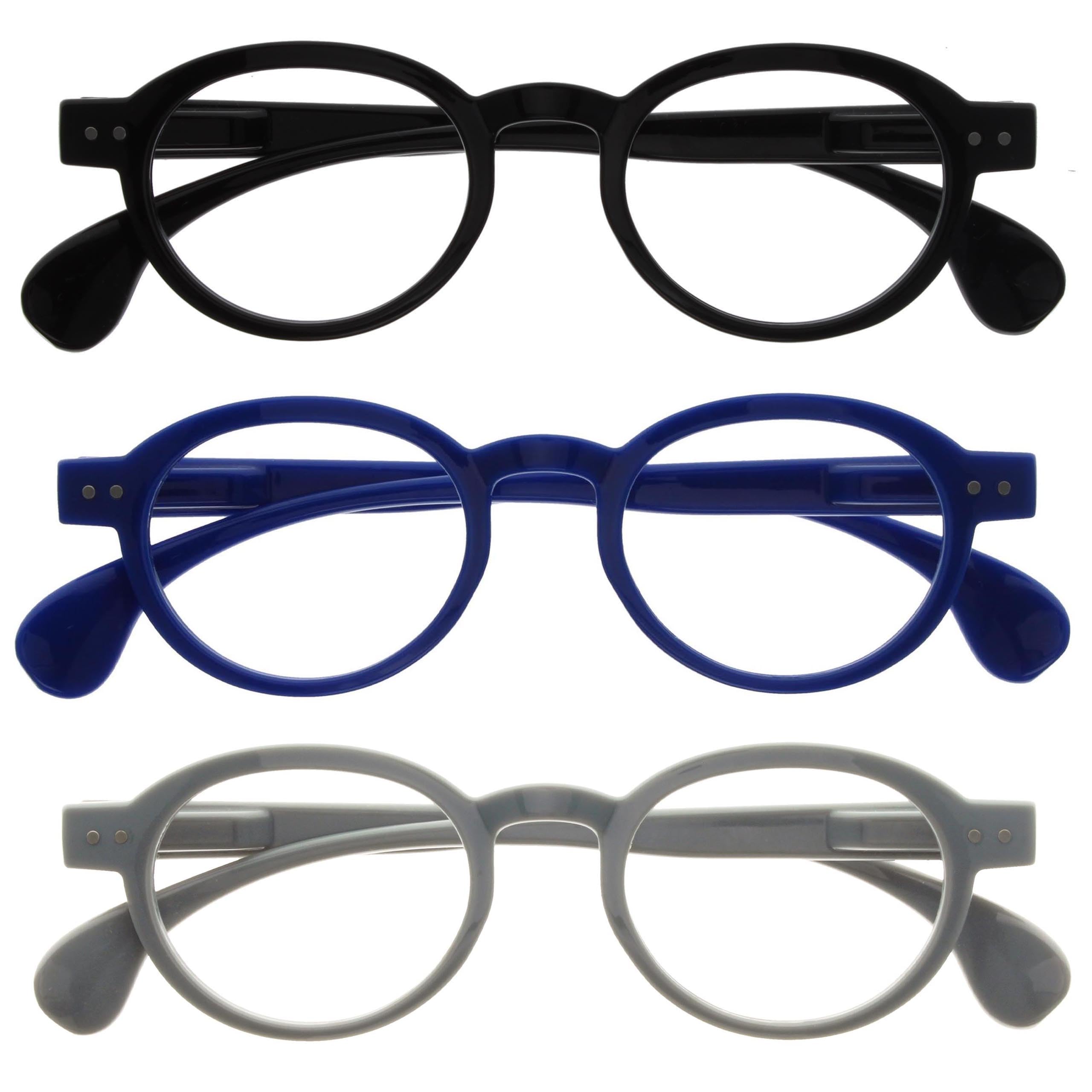 OPULIZE OCA Reading Glasses - 3-Pack - Modern Retro Round Frame - Black Blue Grey - Mens Womens - Spring Hinges - RRR54-137 - +3.50