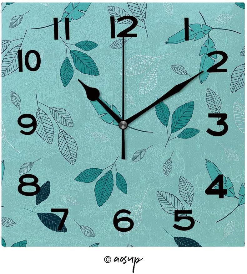 Amazon Com Fashsam 8 Inch Square Face Silent Wall Clock Seamless Vector Repeat In Blue Teal White Leaf Pattern With A Blue Background Unique Contemporary Home And