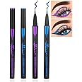 Glitter Eyeliner Liquid Liner Pen-2Pcs Blue Purple Metallic Satin Shimmer Sparkling Eye Liner Eyeshadow Makeup Pen, Long Lasting High Pigmented Waterproof Smudge-proof Eyeliner Pencil, Gift for Women