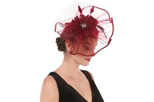 SAFERIN Fascinator for Women Hair Clip Hat Bowler Feather Flower Veil Wedding Party Hat Tea Hat