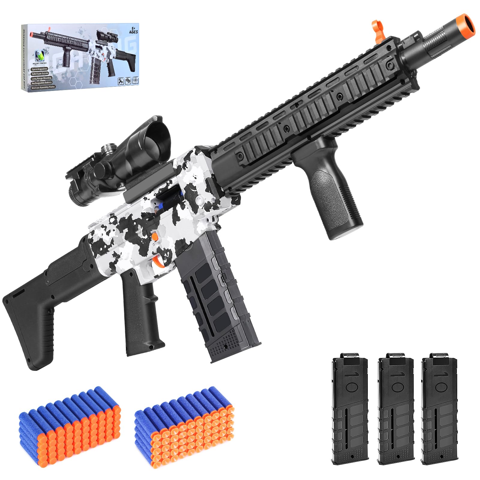 Photo 1 of Realistic Sniper Rifle Toy Guns for Nerf Guns Bullets, Electric Foam Blaster Toy Set with Scope, 100 Soft Darts and 3 Magazines, Kids Semi Automatic Machine Toy Gun for Boys 8-12 Old