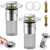 2Pcs Bathroom Sink Stopper Hair Catcher,Pop Up Sink Drain Filter with Removable Stainless Steel Filter Basket Hair Catcher, for US 1.1''-1.29'' Drain, Bathroom Sink Stopper Replacement