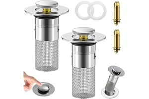 AUJ 2Pcs Bathroom Sink Stopper Hair Catcher,Pop Up Sink Drain Filter with Removable Stainless Steel Filter Basket Hair Catcher, for US 1.1''-1.29'' Drain, Bathroom Sink Stopper Replacement