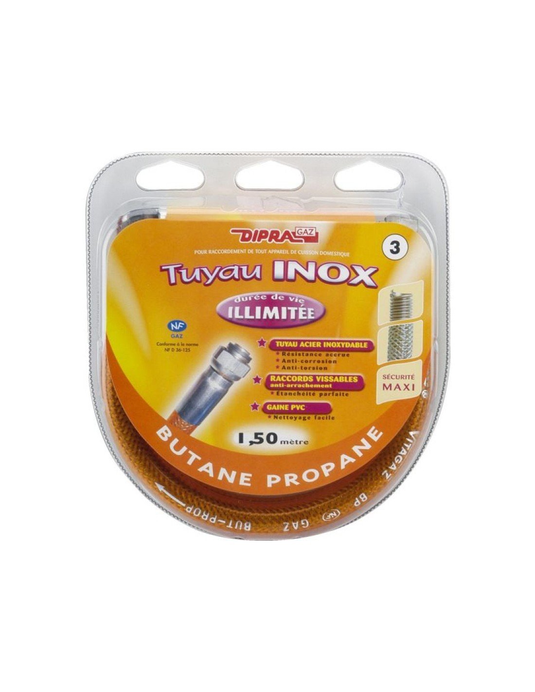 Dipra 74150 Stainless Steel Hose 1.5m Gas 74150