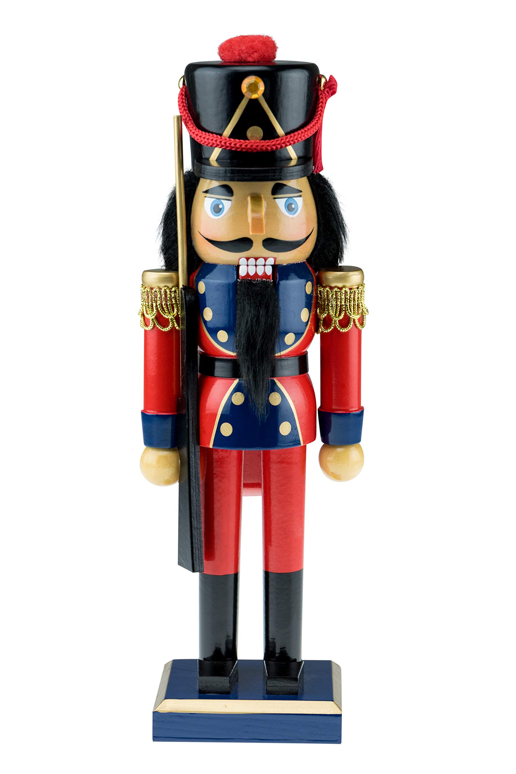 Clever Creations 10" Red Coat Soldier NC with red and black pants, right and black and gold base BT1810