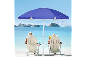 MEWAY 6.5ft Beach Umbrella with Detachable Sand Anchor & Tilt Mechanism, Portable UV 50+ Protection, Outdoor Sunshade Umbrella with Carry Bag, for Garden Beach Outdoor