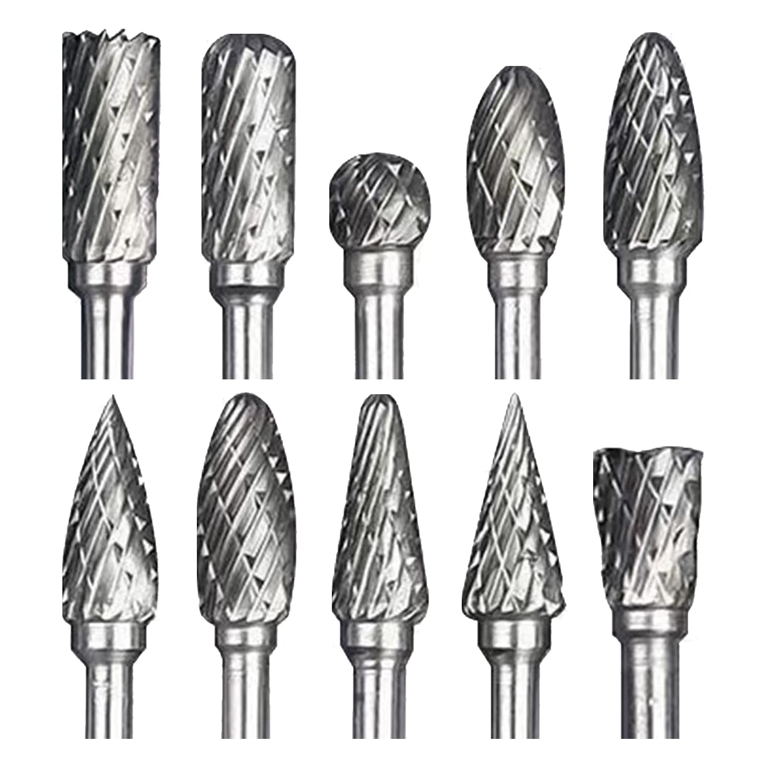 ZFYQ Rotary Burr Set Carving Tool Tungsten Carbide Steel Drill Bit Grinding Head with 1/8" Shank for DIY Woodworking, Carving, Plastic Drilling, Metal Polishing, Engraving, 10 Pcs