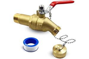 ZGTOOLS Upgrade Water Heater Drain/Flush Ball valve kit, Full-Port Valves 3/4"MIP x 3/4" Male GHT Connection to Hot Water Heater Tank, 2 inch Shank, 180 degree Handle with Chain, Cap and Thread Tape