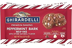 GHIRARDELLI Premium Baking Peppermint Bark Mix-Ins Baking Chips – Semi-Sweet Chocolate, White Chips & Peppermint Pieces, 8 oz Bag