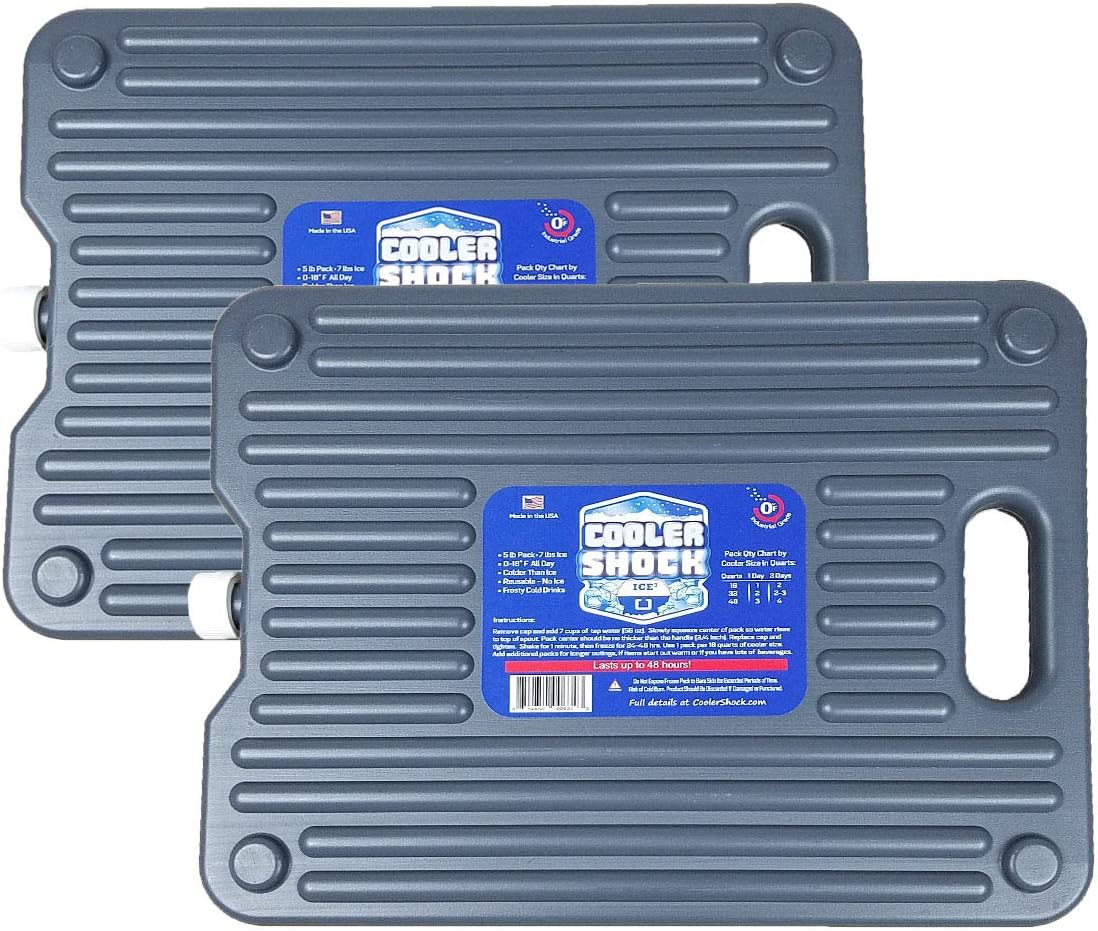 Cooler Shock 18-Degree F. Hard Packs –No Ice Required –Tough Innovative Pack Designed with a Ribbed Surface Area to Get Cold Fast. C.S. Brand Packs Have Over 4,000 Reviews Averaging 4.6 Stars
