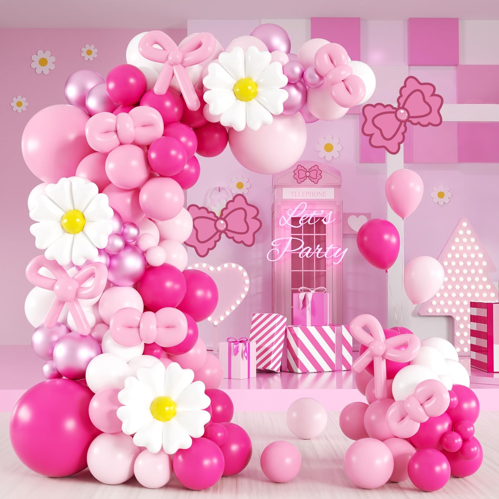 Photo 1 of ***MISSING PARTS***
139pcs Pink Cartoon Cat Balloon Garland Arch Kit, Hot Pink White Long Balloons with 15inch Flower Foil Balloons for Cat Themed Birthday Baby Shower Party Decorations