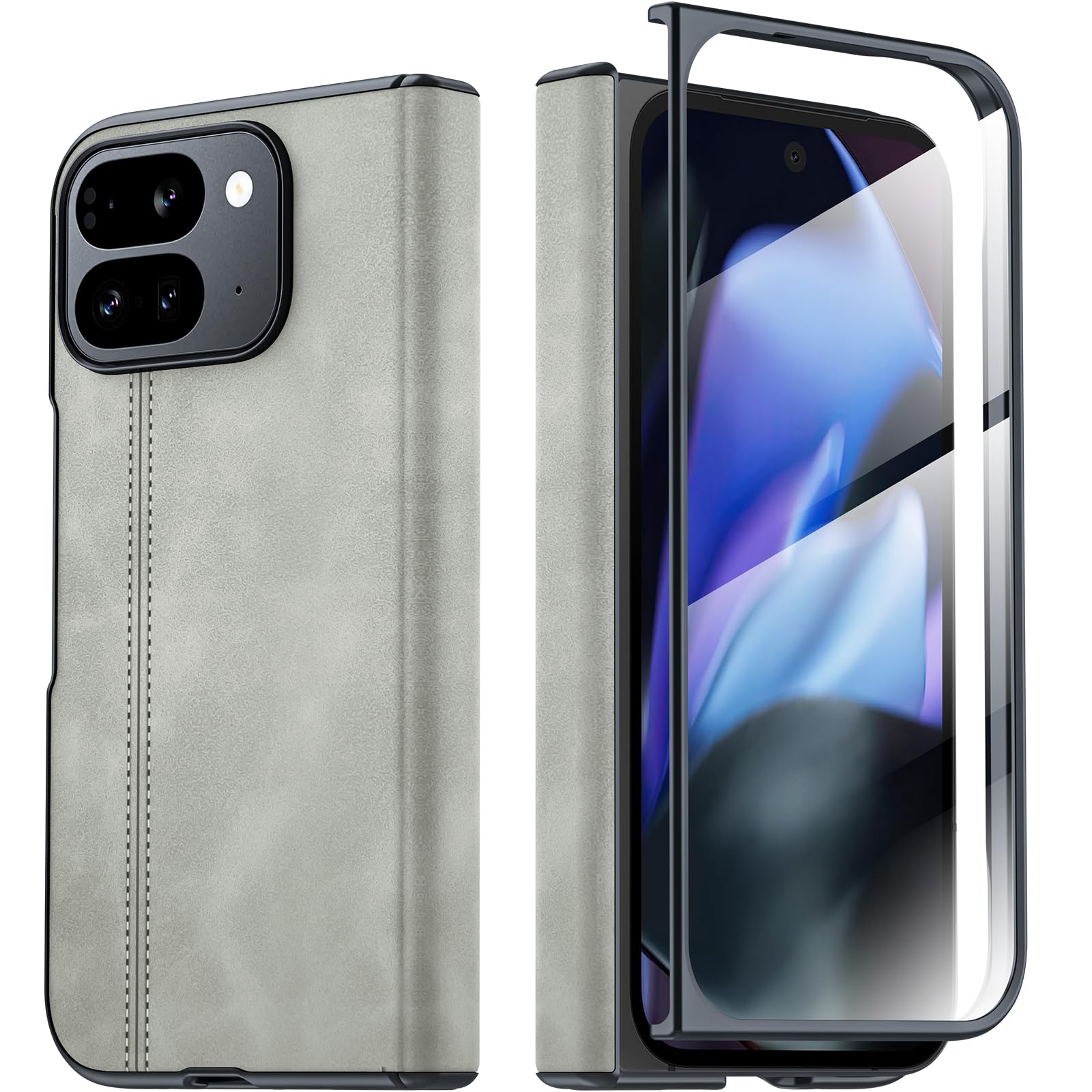 Photo 1 of oupeigar for Google Pixel 9 Pro Fold Case, [with Magnetic, Screen Protector & Hinge Protector] Slim Body Full Body Shockproof Leather Case for Google Pixel 9 Pro Fold (Gray White)