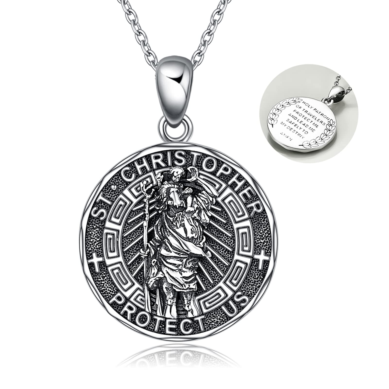 YFN Saint Christopher Necklace Sterling Silver St Christopher Pendant Religious Jewellery Gifts for Women Men
