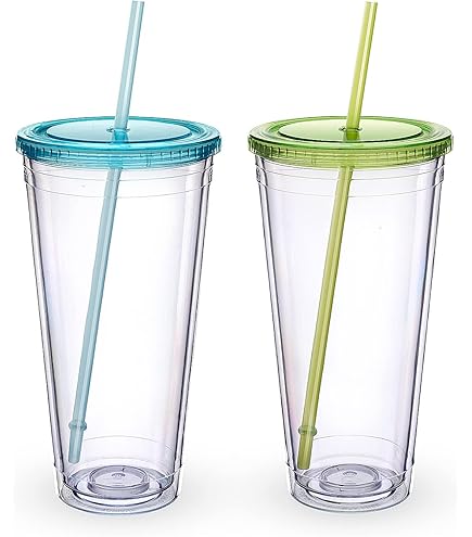 Amazon.com | Nuogo 4 Pieces Insulated Double Wall Plastic Tumbler with Lids  and Straws Reusable Transparent Plastic Cup 16 oz Tumbler Bulk for Coffee  Drinks Milk Tea Juice, Pink, Blue, Green, Purple:
