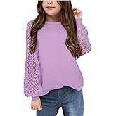 Arshiner Girls Shirts Lace Raglan Long Sleeves Crewneck Casual Soft Kids Blouse Tee Tops