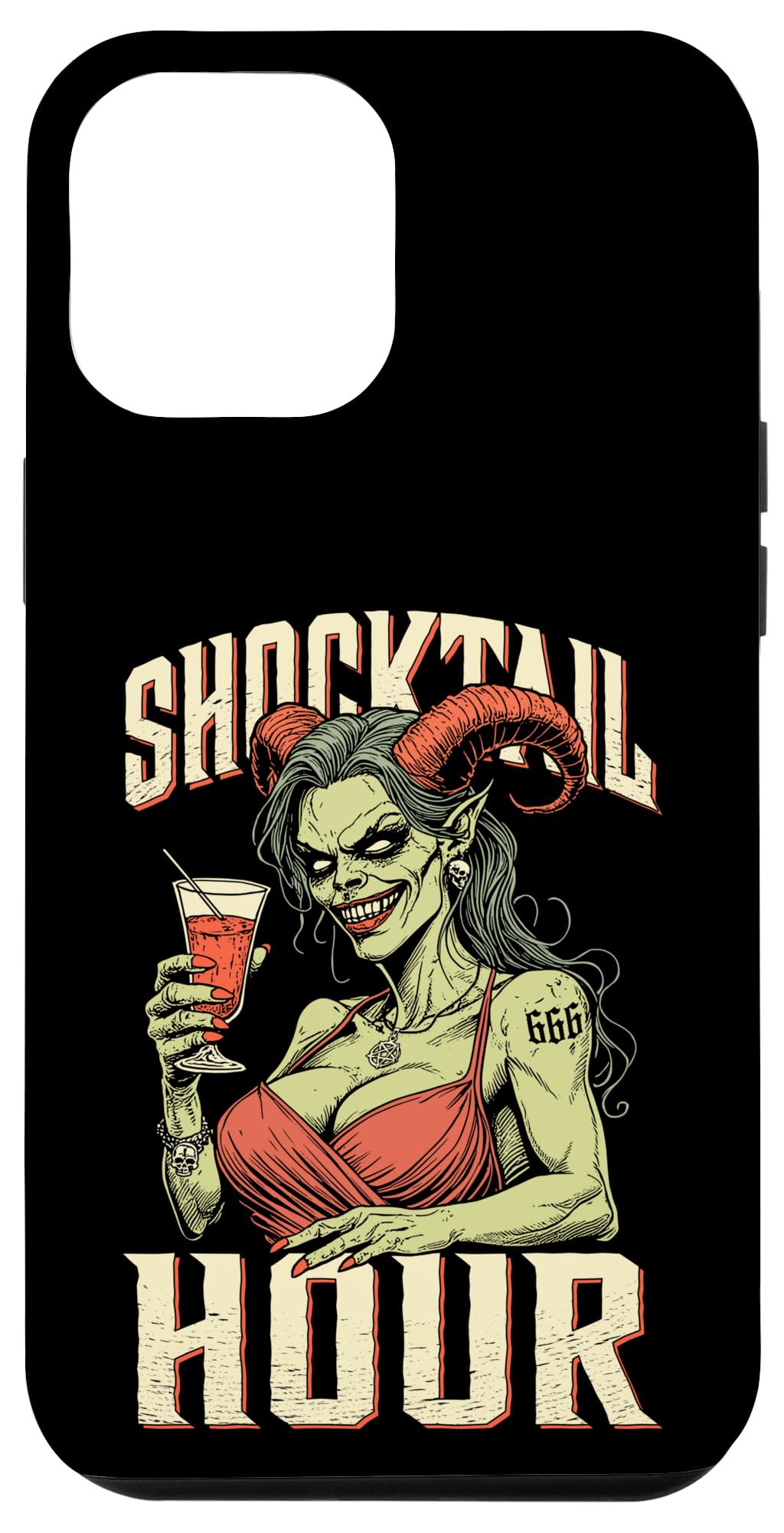 iPhone 13 Pro Max Shocktail Hour Funny Halloween Devil Woman Demon Hell Drinks Case