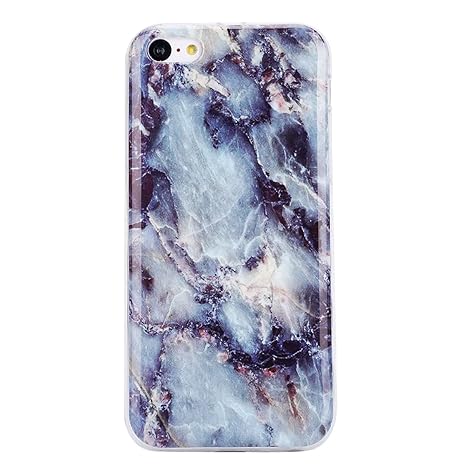 Felfy Kompatibel mit Hülle iPhone 5C Blau Marmor Handyhülle Bumper Handytasche Flexible Schutzhülle Zurück Marmor Muster Seri