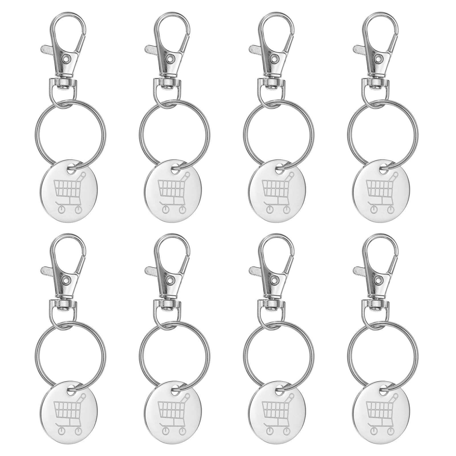 PATIKIL Shopping Trolley Token Key Ring, 8 Pack Stainless Steel Grocery Cart Remover Coin Keychain Unlock Release Key for Meters, Change, Silver Tone — image 1