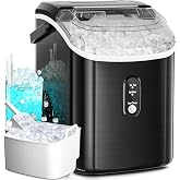 Antarctic Star Countertop Nugget Ice Maker, 34 Lbs/24H, Stainless Steel Pebble Ice Machine, One-Click, Self-Cleaning, Compact Ice Maker with Basket &amp; Scoop, for Kitchen Office Bar, Steel Black