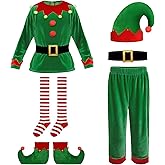 MYUTHDT Christmas Set Boys Elf Costume Santa's Helper Xmas Festive Cosplay Holiday Outfit with Belt Socks Hat.
