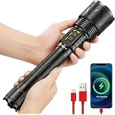 AKISONG Rechargeable Tactical Flashlight 10000 High Lumens with USB Output | 70W XHP360 LED Powerful Flashlight, Super Bright Zoomable, Dual Switches &amp; 10000mAh, IPX67 Waterproof for Camping, Hunting