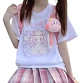 ZLMuMulin Japanese Harajuku Style Pastel Goth Kawaii Fashion Soft Crewneck Comic Cute Girl with Letter Print T-Shirt