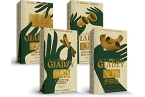 Giadzy by Giada De Laurentiis 4 Pack Gluten Free Pasta – Ziti Corte, Casarecce, Taccole & Rigatoni – Made in Italy – Artisanal Bronze Cut – Clean Ingredients – Non-GMO – Vegan