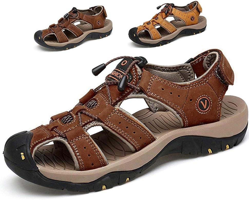 mens leather closed toe sandals uk