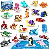 HOGOKIDS 24 Pack Valentines Party Favors for Kids Building Set - 629PCS Mini Marine Animals Blocks Toy for Valentines Day Goodie Bag Stuffers Classroom Prizes Gifts fo Kids Boy Girl Student Ages 6-12