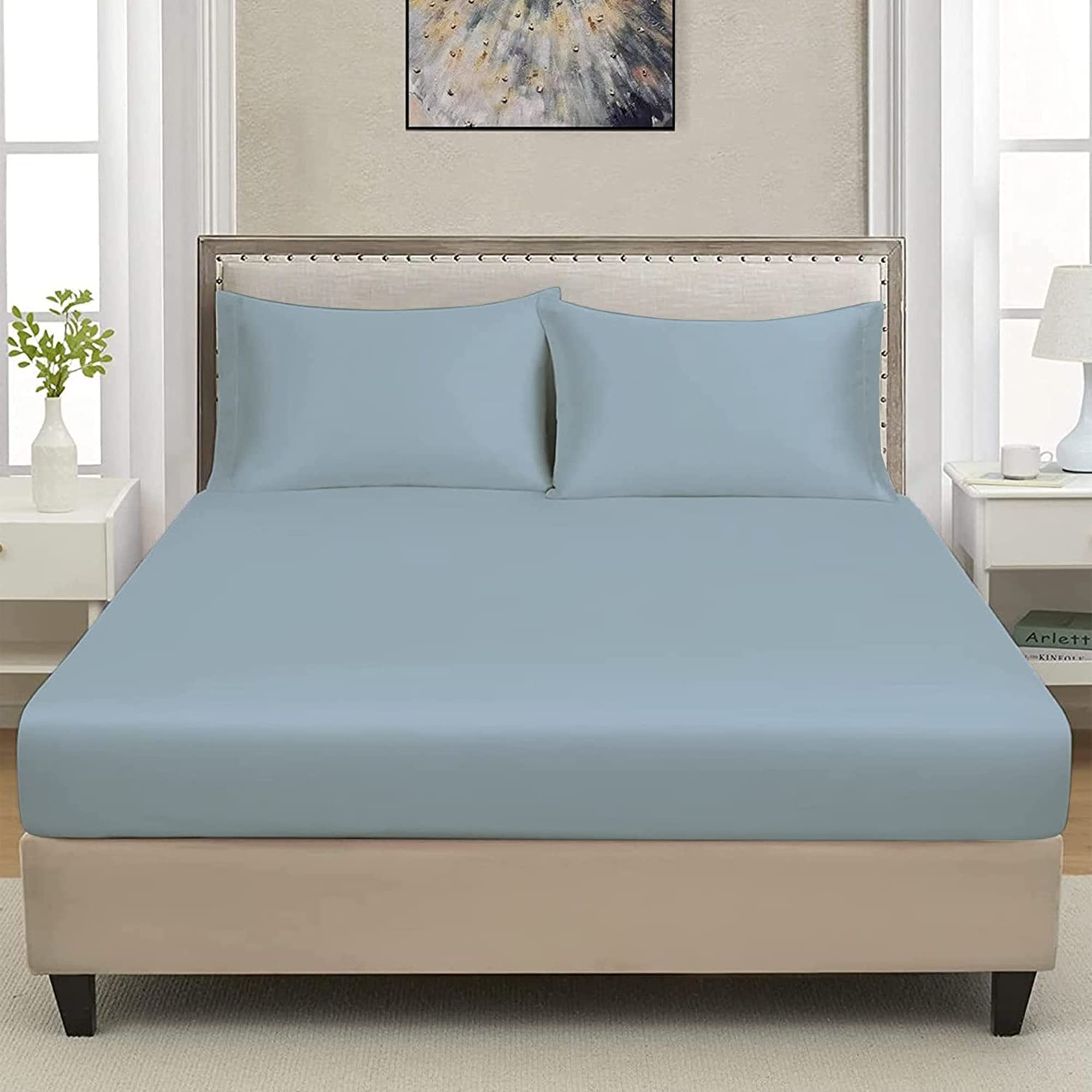 Extra Deep Luxuary Fitted Sheet 25cm Mattress Sheets 50% Cotton 50% Polyester By JRI® (Single, Sky Blue) — image 1
