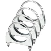 QWORK U-Bolt Muffler Tip Exhaust Hook, 4 Pack 3" OD Universal Silencer Exhaust Clip, Steel Exhaust Pipe Clamp
