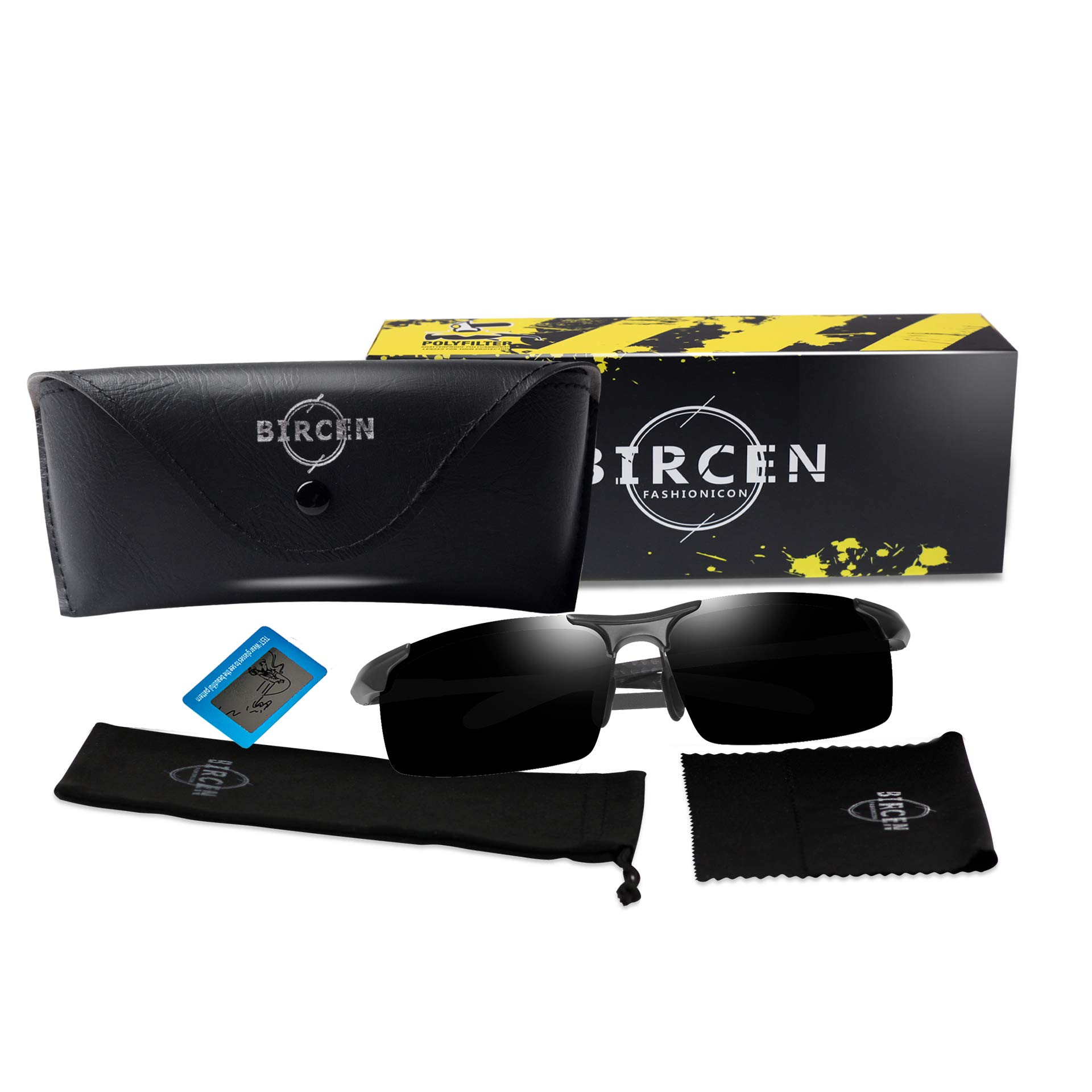 Bircen Mens Polarized Carbon Fiber Sunglasses UV Protection Sports Fishing Driving Sunglasses for Men Al-Mg Frame