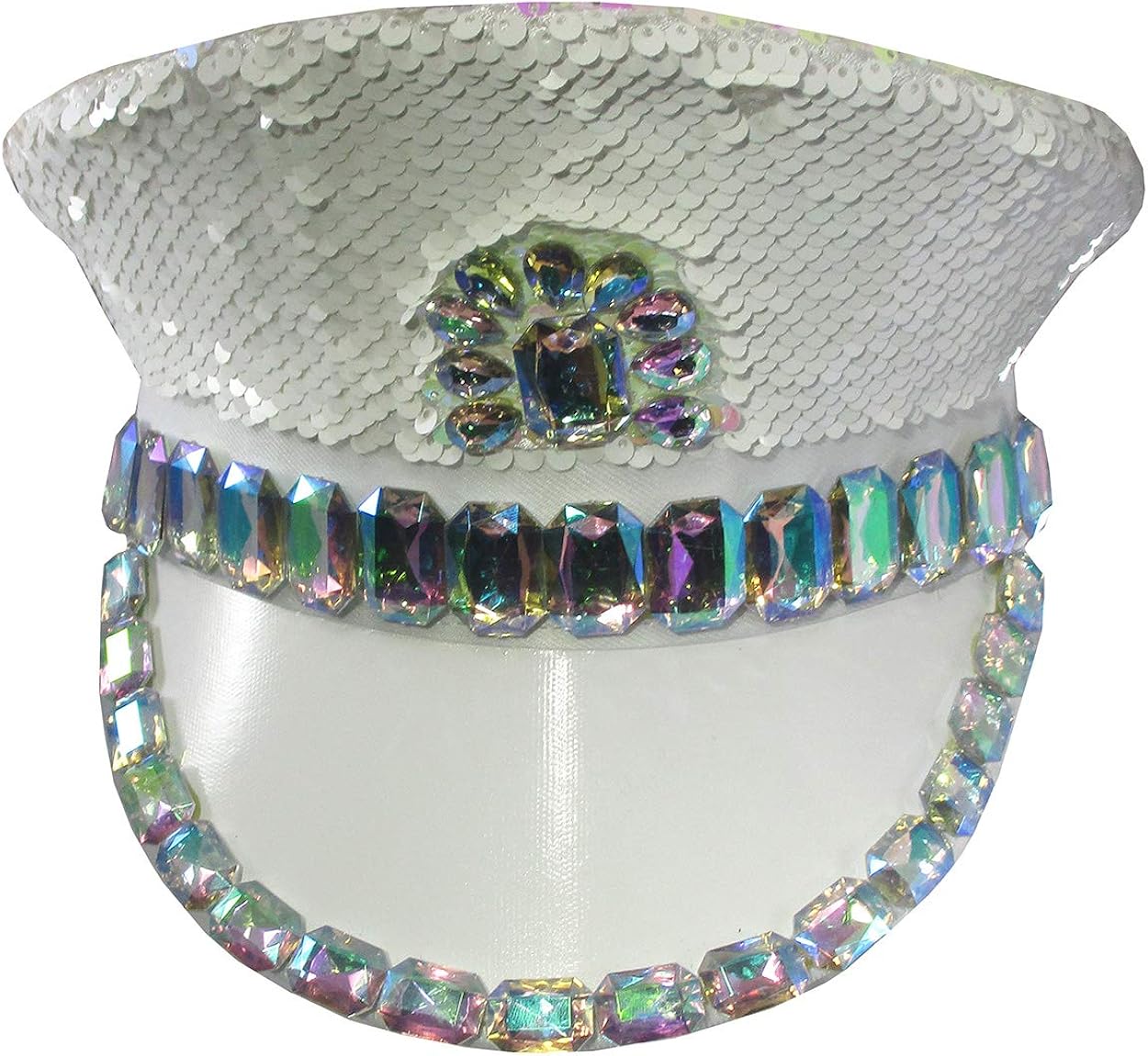 Nicky Bigs Novelties Iridescent Captains Jeweled Hat, White, One Size: Clothing