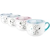 Peanuts Freckled Joy 23oz. Stoneware Soup Bowls w/Clear Lid, 4-Pack, Assorted Colors